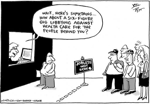 Political Cartoon: “Overheard In The Unemployment Line” by Joel Pett –  HealthCetera